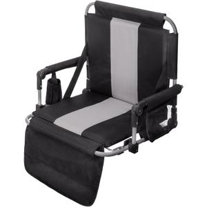 GREEN PARTY Stadium Seat for Bleachers Portable Outdoor Floor Folding Stadium Chair with Armrest, Back Support, Cup Holder, Mesh Bag and Hide Hooks (Black Grey)