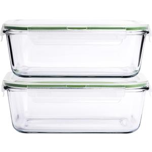 63 Oz 2 Pcs Large Glass Food Storage Containers 8 Cups Family Size Set Baking Containers with Locking Lids Storing food, BPA Free Leak Proof Microwave Oven Safe (2, 63 OZ)