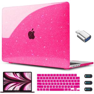 CISSOOK Compatible with MacBook Air 13.6 inch Case Glitter 2025 2024 2023 2022 A3240 M4 A3113 M3 A2681 M2 Chip, Sparkly Pink Bling Plastic Hard Shell Case for MacBook Air 13.6", Rose Pink Glitter