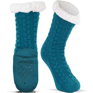 LUTHER PIKE SEATTLE Slipper Socks for Women - Warm, Cozy Socks w/Grippers (Blue), One Size