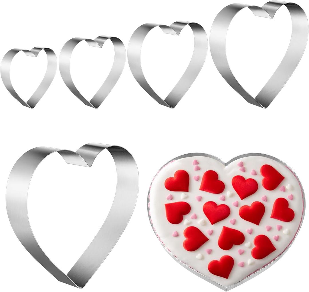 Eaasty 5 Pieces Round Cake Ring Set Biscuit Cutter Cookie Cutters Cake Mold Stainless Steel Pastry Ring for Baking Mousse Pancake Tart Muffin(Heart Shaped,5 Sizes)