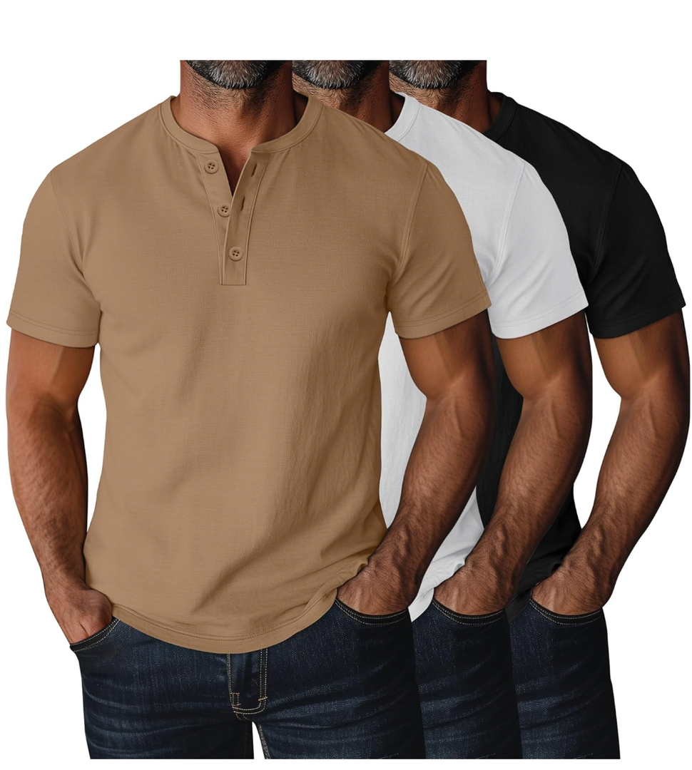 Ficerd 3 Pack Men's Big and Tall Shirts Cotton Short Sleeve Plus Size Tee Loose Fit Casual T Shirts Basic Oversized Tops M Color: Black, White, Khaki