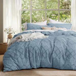 Bedsure Boho Duvet Cover Queen Size, Mineral Blue Breathable & Soft Boho Bedding, Machine Washable Comforter Cover for All Seasons, Includes 1 Duvet Cover 90"x90" with 2 Pillow Shams & Zipper Closure
