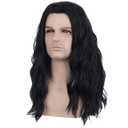 BERON Mens Black Long Wigs Man Curly Natural Black Halloween Cosplay Costume Party or Daily Use Wig Middle Part Hair Wigs