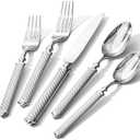 KINGSTONE Retro Rope-Pattern Silverware Set, 5-Piece Flatware Set Cutlery Set Forged with Handcrafted Texture Handles 18/10 Stainless Steel, Dishwasher Safe