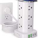 Power Strip with Wireless Charger, Flat Plug Surge Protector with 10FT Extension Cord, 12 AC Multiple Outlets, 4 USB (2 USB C), 15W Wireless Charging Power Tower for Home Office Dorm, White