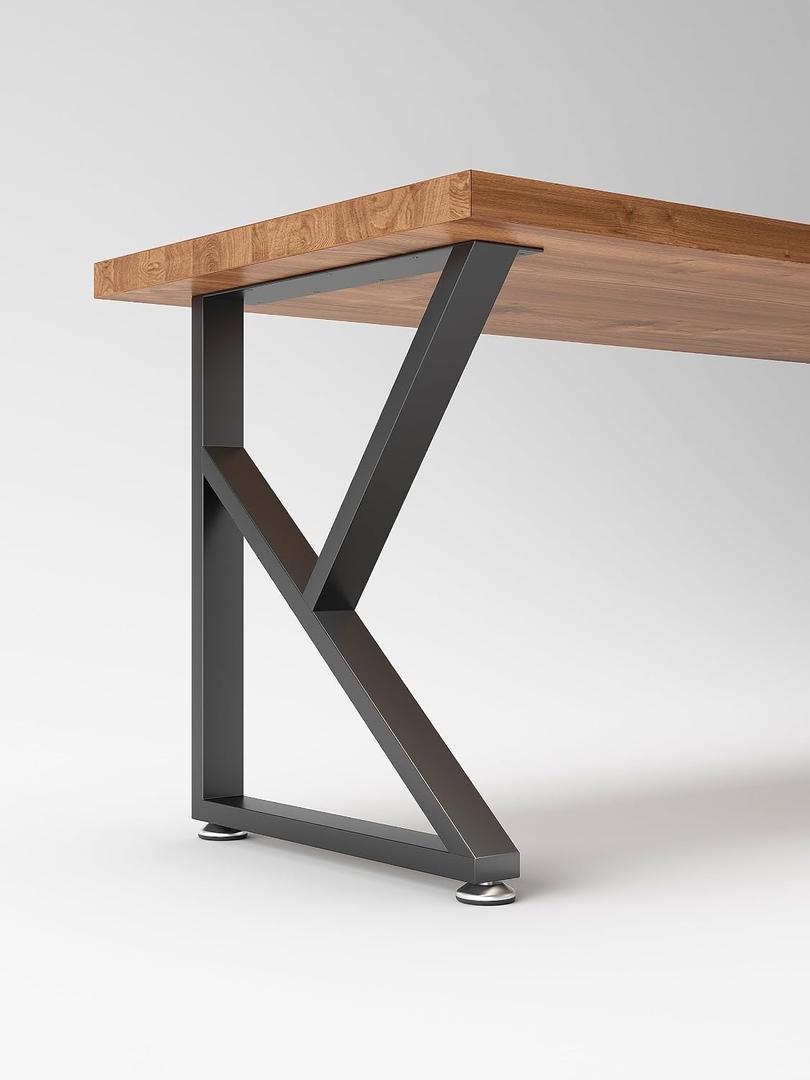 Metal Table Legs 28 inch Height x 35 inch Wide with Adjustable Protector Feet, Industrial & Rustic Style Heavy Duty Metal Furniture Legs for Desk/Table, (Bear Up to 800lb), Black, K-Shape Set of 2, H28" W35"