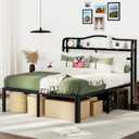 Full Size Bed Frame with Headboard 18 Inch Tall Bed Frames with Storage & Charging Station Black Basic Bed Base Mattress Foundation,No Box Spring Needed,Heavy Duty Metal (18 Inch, Full)