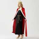 3 Pieces Halloween King Cloak Crown Wand Costume Set For Adult And Children Prince or Queen Robe Red Cloak Cape And Crown Headband For Halloween Cosplay Party (For-Adult)
