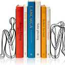 Sanwarm Metal Bookends Abstract Modern Book Ends Decorative Bookend for Home Office Library Desk Book Shelves Decor, Gift for Reading Enthusiasts Non-Skid Book Stoppers Holder (Black 1 Pair)