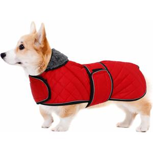 Geyecete Corgi Sweater for Dogs Warm Thermal Quilted Corgi Coat,Dog Winter Coat with Warm Fleece Lining,Outdoor Corgi Clothes Dog Apparel Red-XS