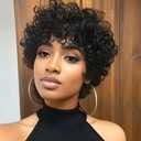 MOONSHOW Short Curly Wigs for Black Women Pixie Cut Wig Curly Bob Wigs for Black Women Short Wig with Bangs Synthetic Afro Wigs Black Curly Wigs for African American Women (Natural Black)
