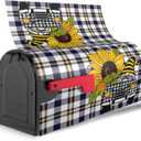 Funny Summer Gnome Driving Car and Sunflower Waterproof Mail Cover Magnetic Mailbox Wraps Plaid Pattern Post Letter Box Cover for Garden Home Decor 21x18 in