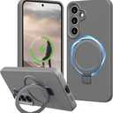 Compatible with Samsung Galaxy S24+ / S24 Plus Case with Stand, Slim Liquid Silicone Phone Case with Camera Protection, MagSafe Compatible Magnetic Kickstand, Pink (Grey)