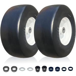 2-Pack 13x5.00-6" Front Flat Free Tire and Wheel Assembly. Solid Tires for Riding Lawnmower with 3.25"-5.75'' Hub, 3/4" or 5/8''Bushings.Smooth Tread.