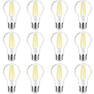 Ascher 60 Watt Equivalent, E26 LED Filament Light Bulbs, Daylight White 4000K, Non-Dimmable, Classic Clear Glass, A19 LED Light Bulb with 80 CRI, Pack of 12