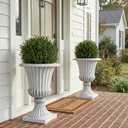 Urn Planters 22", Set of 2, Tall Stone-Resin Pedestal Planters for Outdoor Plants, Large Front Porch Decor, Patio Garden Pots, Outdoor Urns for Entryway, Porch & Deck, White Plant Pot