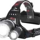 BORUIT RJ-3000 Headlamp Rechargeable, LED Head Lamp Super Bright - Outdoor Headlight 4 Modes, 4 Helmet Clips, Waterproof Construction Hard Hat Head Light for Adults Camping Hiking Hunting