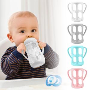 4 Pack Silicone Sleeves with Handles for Philips Avent Natural Baby Bottle 9 oz/8 oz, Avent Glass Bottles Sleeve Easy grip, Anti Breakage Baby Bottle Holder, Compatible with Philips Avent Glass Bottle (White+Gray+Blue+Pink)