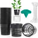 ORIMERC 4 inch 15 Pack Net Cups Pots, with 15 feet Self Watering Rope, 15 Plant Labels, for Hydroponics Aquaponics Kratky Orchid Vegetable Indoor Outdoor Growing Baskets Nursery Slotted Mesh BPA Free (Black)