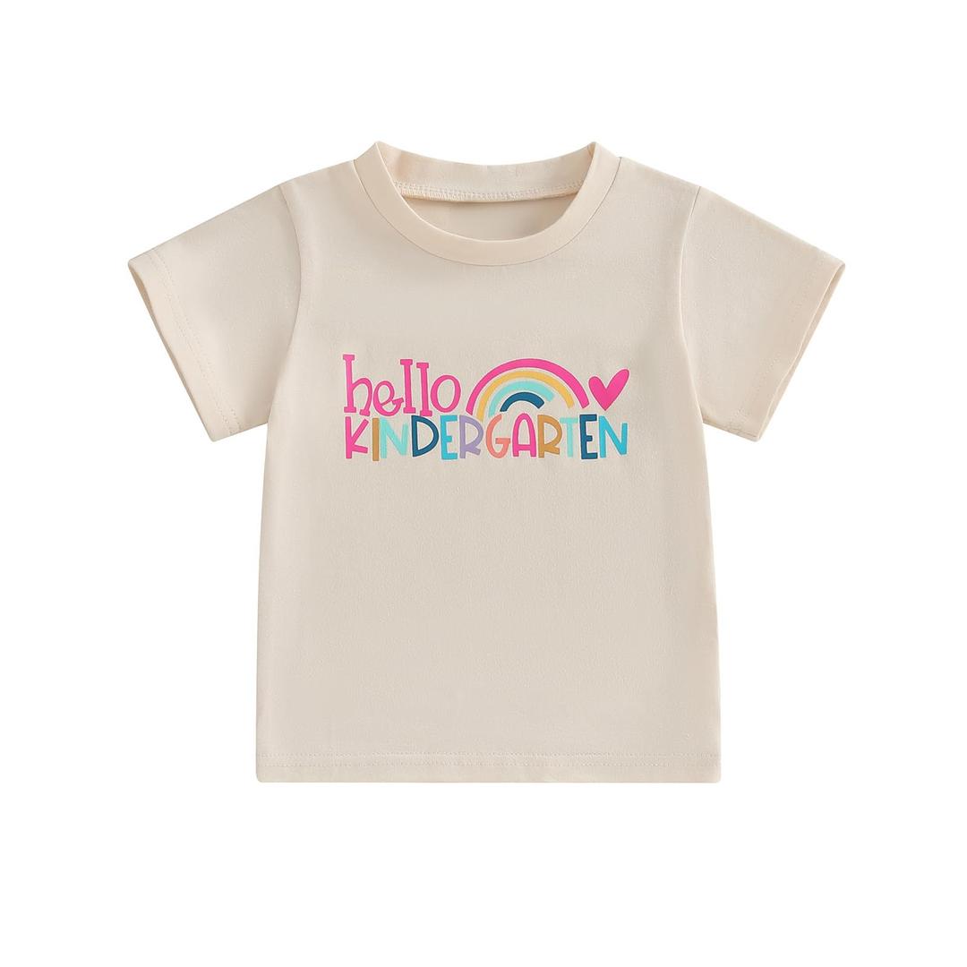 Back to School Clothes Girls Boys School Shirts Short Sleeve Letter Print 2T 3T 4T 5T 6T 7T Girls Boys Tops (Khaki, 4-5 Years) (Beige)