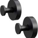 Adhesive Suction Cup Hooks, 15lbs Heavy Duty Black Towel Hooks for Bathroom, Waterproof Stainless Steel Bath Towel Hooks, Punch-Free Hooks for Shower, Towels, Bath Sponge, Robes (2 Pack)