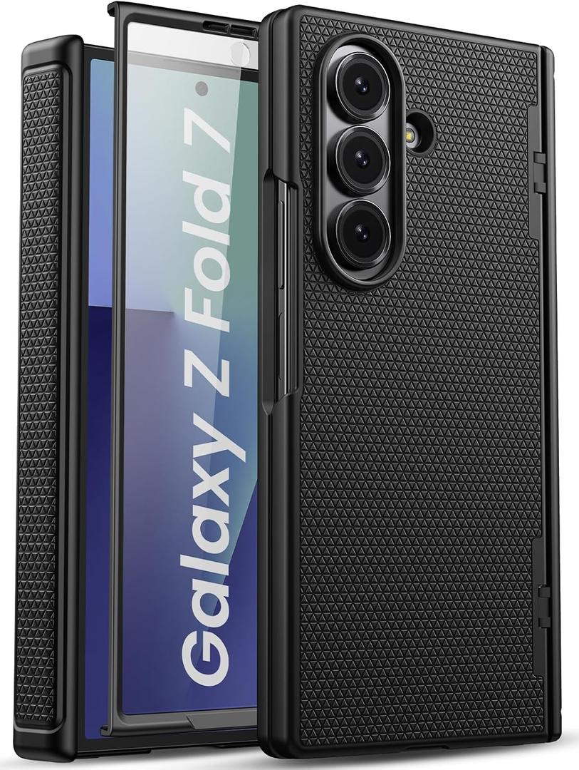 SIXBOX for Samsung Galaxy Z Fold 7 Case with Hinge Protection & Screen Protector, Slim Fit Design Hard PC Shockproof 360° Full Body Protective Phone Cover Case for Galaxy Z Fold 7 2025, Black