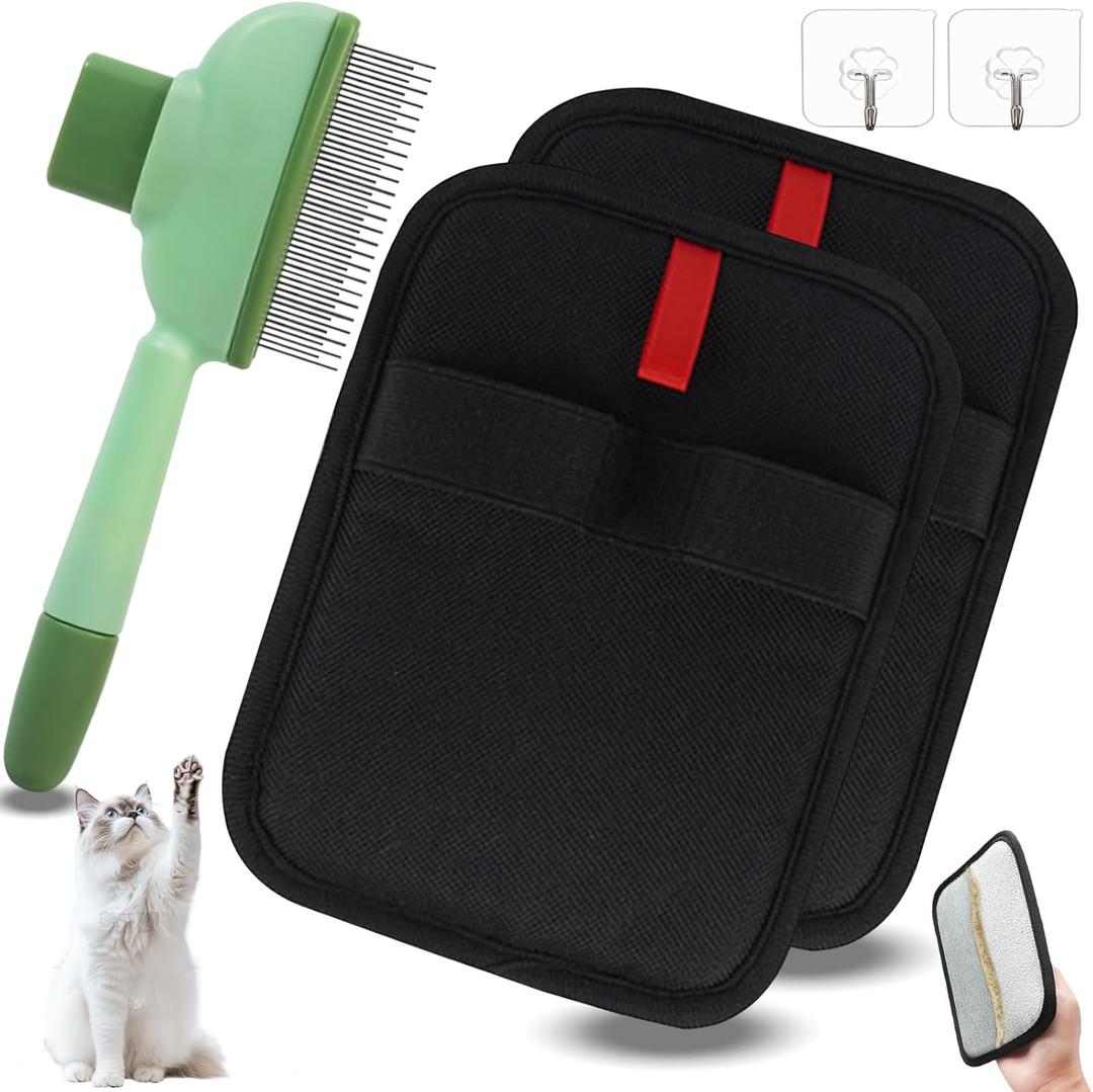 Pet Hair Removal Glove, Magic Brush Pet Hair, Cat Comb, Washable Reusable Dogs Cats Hair Gloves for Furniture, Bed, Sheets, Couch, Clothes, Carpet, Car Seat, Pet Grooming, Curtain (2PCS)