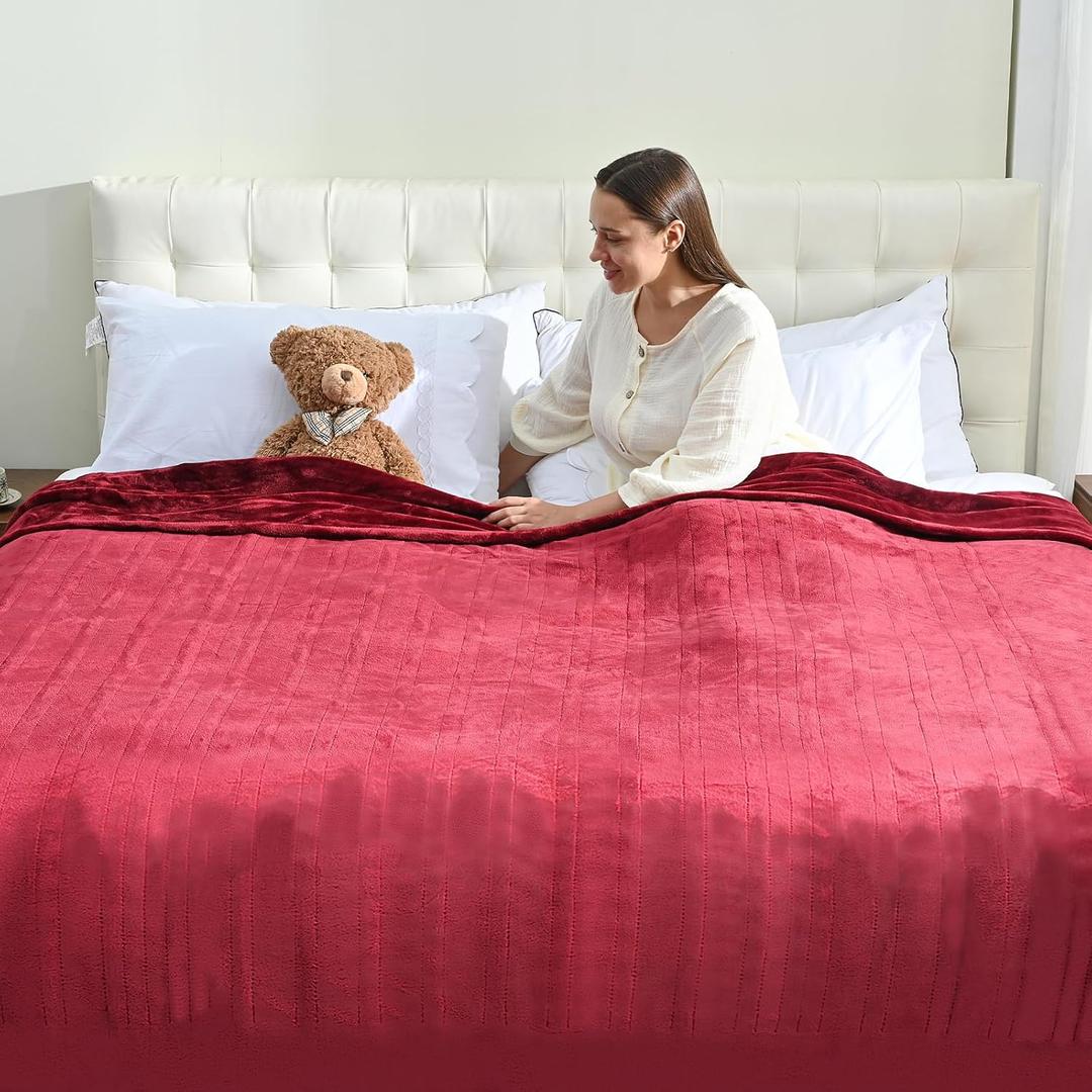 Heated Electric Blankets - Soft Flannel Heating Throw Electric Blanket Full Size 77"  84" Red - Velvet & Velvet