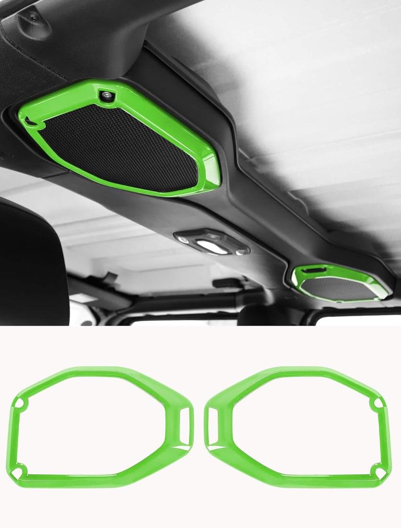 Savadicar Green Interior Accessories - Soundbar Speaker Bezel Trim for 2018-2023 Jeep Wrangler JL JLU 4XE & Gladiator JT - Solid Color Interior Decor Upgrade Option, 2-Piece