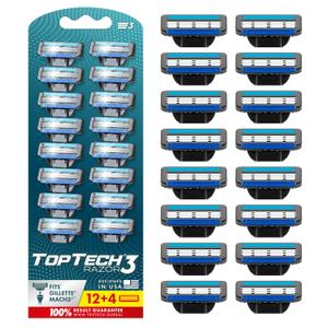Razor 3 for Men - Replaceable Cartridges for Manual Shaving Razor - 3-Blade Technology Refills - Fits Gillette Mach3 - Soft Shave Sharp Blades - Cost-effective Refill (12 refills)