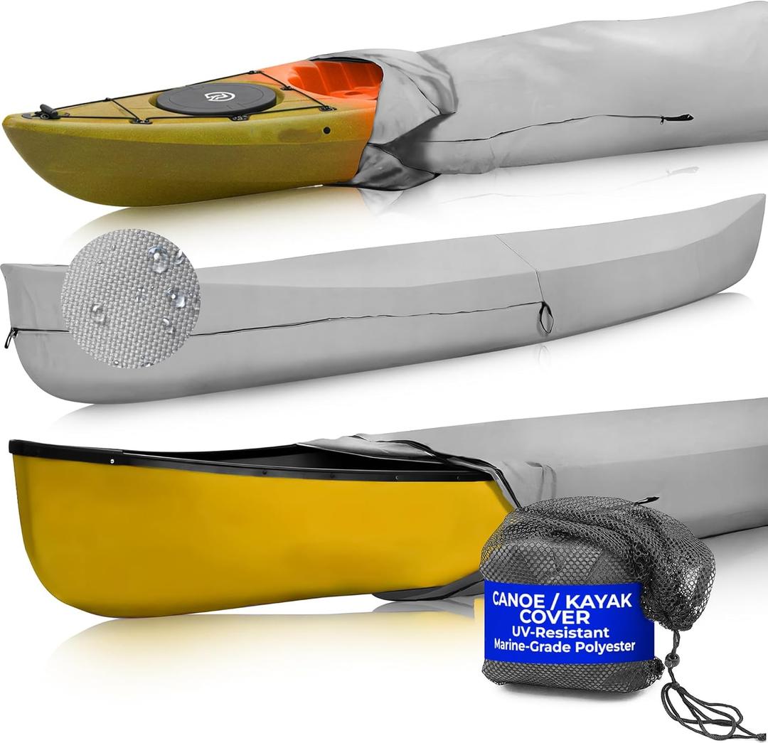 EliteShield Full Canoe Kayak Cover; Waterproof UV Resistant 600D Marine Grade Polyester for Canoe Kayak Storage Cover fits 15 ft-16 ft Long, 116 Inches Girth Gray Color