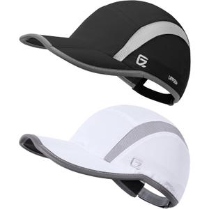 GADIEMKENSD 2 Pack Reflective Foldable Sports Hat UPF 50+ Sun Protection Outdoor Run Hats for Men and Women (One Size, Black+white)