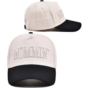 Mommin Trucker Hat for Women, Vintage Embroidered Mom Baseball Cap, Adjustable Women Ponytail Hat (White)