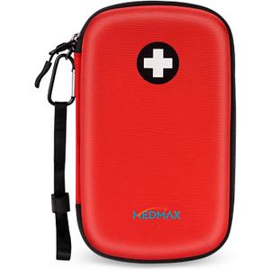MEDMAX Epipen Medical Carrying Case, Hard Shell EVA Shock Absorption Travel Medication Organizer Bag Emergency Medical Pouch Holds 3 EpiPens, Asthma Inhaler, Allergy Medicine Essentials, Large (Red)