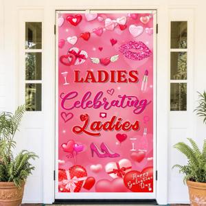 Galentines Day Door Cover Banner - Ladies Celebrating Front Door Sign with Hearts Design, Girls Night Entryway Decorations for Indoor Outdoor (35.4 x 72.8 Inch)