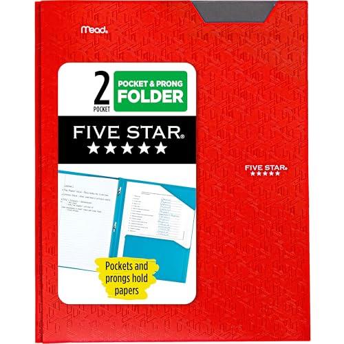 Five Star 2-Pocket Folder, Plastic Folder with Stay-Put Tabs and Prong Fasteners, Holds 8-1/2" x 11" Paper, Fire Red (72109), Set of 2