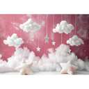 YongFoto Cute Sky Clouds Star Pink Backdrop 5x3ft Kids Photography Background Boy Girl Birthday Baby Shower Cradle Ceremony Party Banner Child Portrait Photoshoot Wallpaper Photo Studio Booth Props