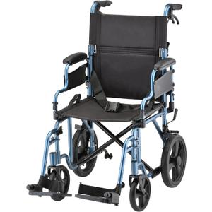 NOVA Transport Chair Lightweight Folding Aluminum Wheelchair with Flip-Up Arms, Locking Handbrakes, 8 & 12 All-Terrain Wheels Collapsible Travel Chair for Adults up to 300 lbs - Blue