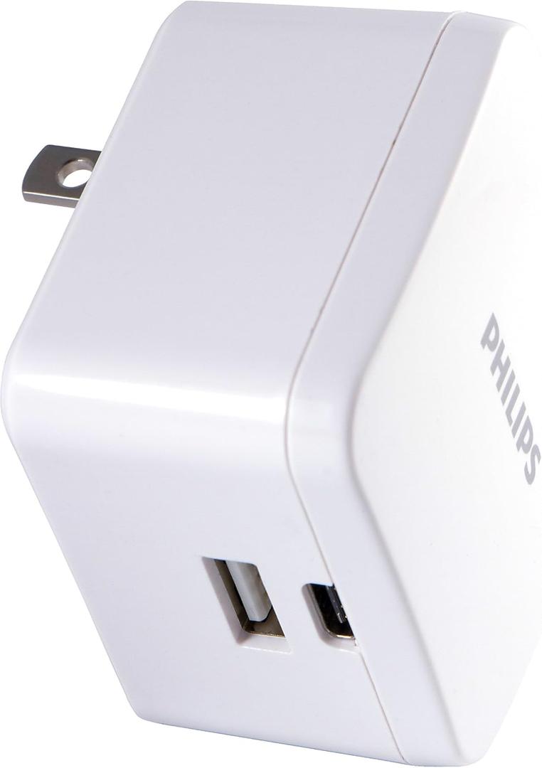 Philips iPhone USB Wall Charger Block, 22.5W Charging Block with USB C and USB A for iPhone 16, 15, 14 Series, iPad, Power Adapter Cube, Foldable Plug Charging Box, White, DLP2507PTS1/27