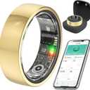 Smart Health Ring for Women Men,Fitness Rings Tracker with Blood Pressure Monitor Heart Rate Blood Oxygen Sleep Monitor IP68 Waterproof Step Counter Calorie Tracker Health Rings for Android iOS Phones (9, Gold)