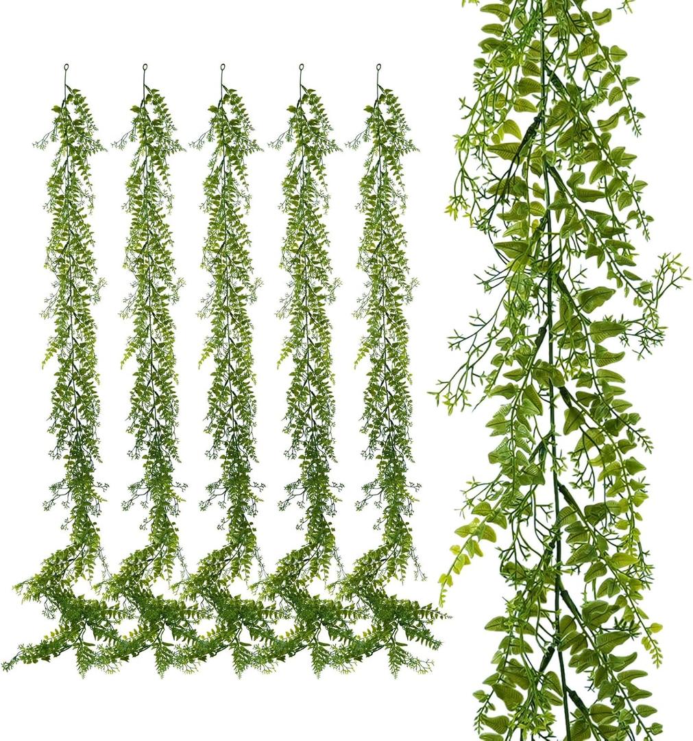 6 Pack 5.57ft Artificial Greenery Garland, Leaf Garland for Room Decor, Fern Garlands for Decoration, Fake Vines Hanging Plants for Home Bedroom Garden Wall Wedding Decor