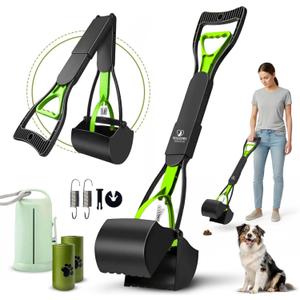 SHAZORY Pooper Scooper for Large Small Dogs, 28" Folding Dog Poop Scooper with Attached Bag Dispenser, Sturdy Spring and Premium Materials, Easy to Use for Grass, Dirt, Gravel Pick Up Shovel