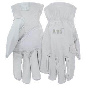 MUD Classic Women's Durable Goatskin Leather Driver with Padded Palm Patch Work Gloves, Abrasion Resistant, Keystone Thumb, Extreme Comfort, White, Medium/Large, (MD82001-WML)