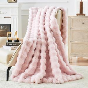 Faux Fur Throw Blanket for Couch, 60"x70", Pink