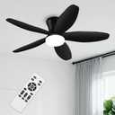 Small Ceiling Fans with Lights - 42 Inch Flush Mount Ceiling Fans with Lights and Remote, Low Profile Ceiling Fan with 5 Reversible Blades, 6 Speeds, Black Ceiling Fan for Bedroom Kitchen