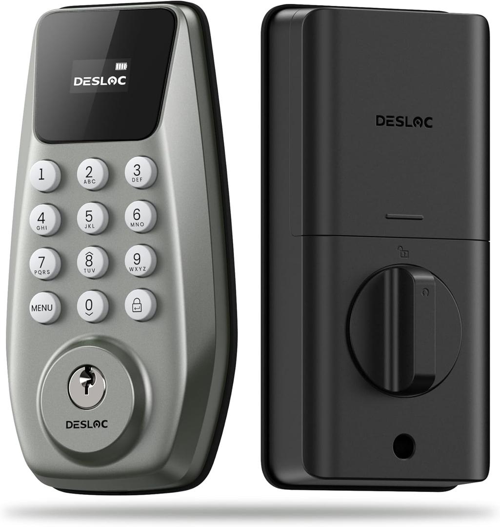 2 x DESLOC C100 Keyless Entry Door Lock with Visual Display, 100 Customizable User Codes and 4 One-Pass code, door locks for front door with 2 Keys,12 Months Battery, IP54, BHMA Grade 3, Auto Lock, Nickel