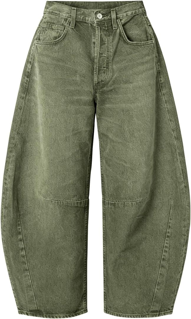EXLURA Womens Barrel Jeans Wide Leg Y2K Boyfriend Denim Pants Hip Hop Vintage Baggy Jeans Cotton Mid-Low Elastic Waist Pants, XS