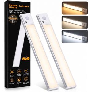 Zhuanxu 12inch Under Cabinet Lighting Wireless, Closet Light, Rechargeable LED Motion Sensor Indoor, 3 Color Temps&4 Modes Kitchen Light, Long Lasting, Stick-On Magnetic Led Lights for Bedrooms, 2PC