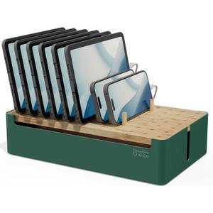 Prosumer's Choice Natural Bamboo Charging Station Rack for Smartphones and Tablets (Metal & Bamboo, Green)